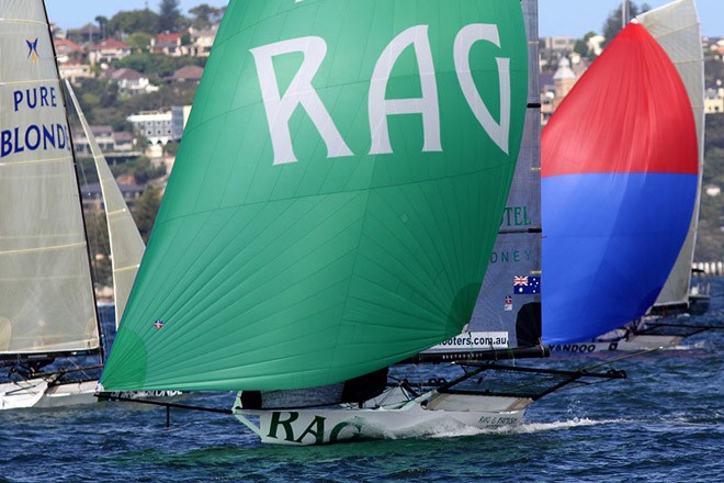 Spinnakers on the harbour. © Frank Quealey /Australian 18 Footers League http://www.18footers.com.au